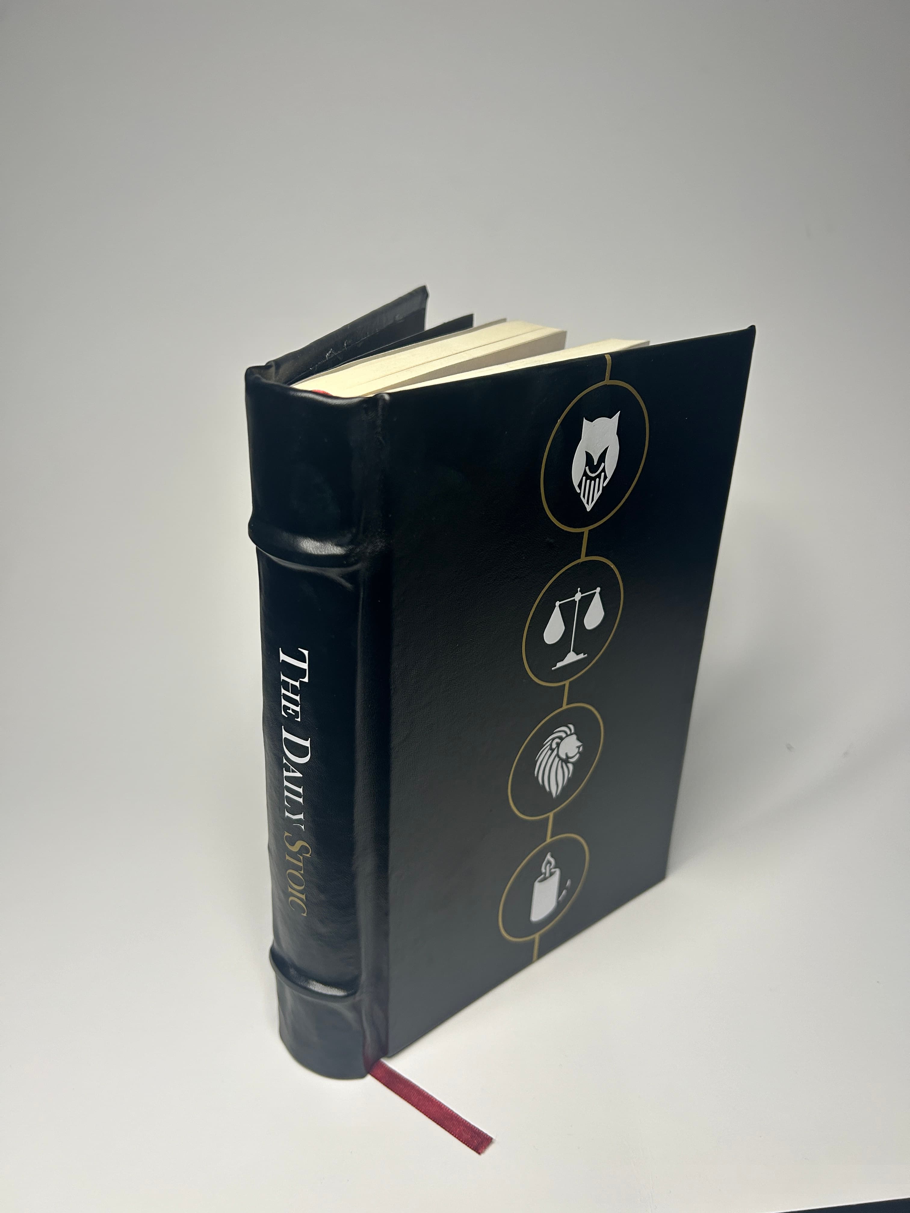 After: The Daily Stoic leather-bound with gold symbols